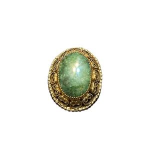 Catamore Gold Filled Green Agate Brooch